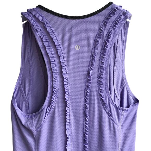 Lululemon Mind Over Matter Tank Top Grapeseed Size 6 Periwinkle Ruffle Racerback - Picture 13 of 16